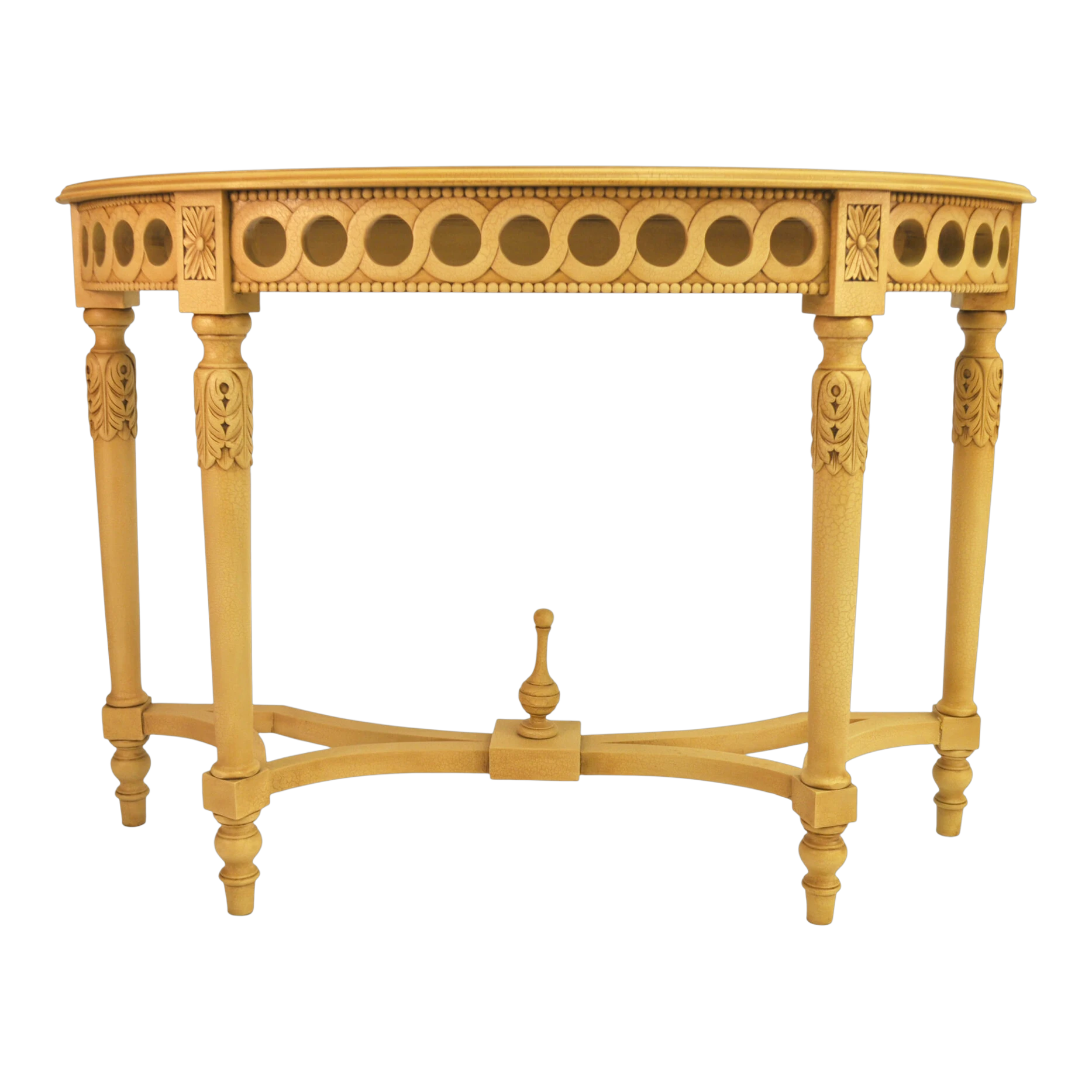 HT-101C.1 Anderson Teak - Neoclassical Demilune Console w/ Crackle Finish Table Top - Image 1