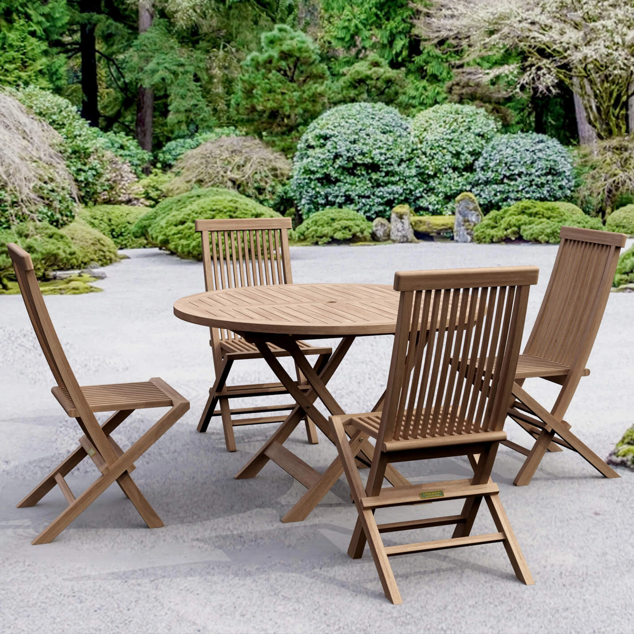 SET-107_panoramic-01 Anderson Teak - Classic Bahama 5-Pieces Folding Dining Set - Image 1