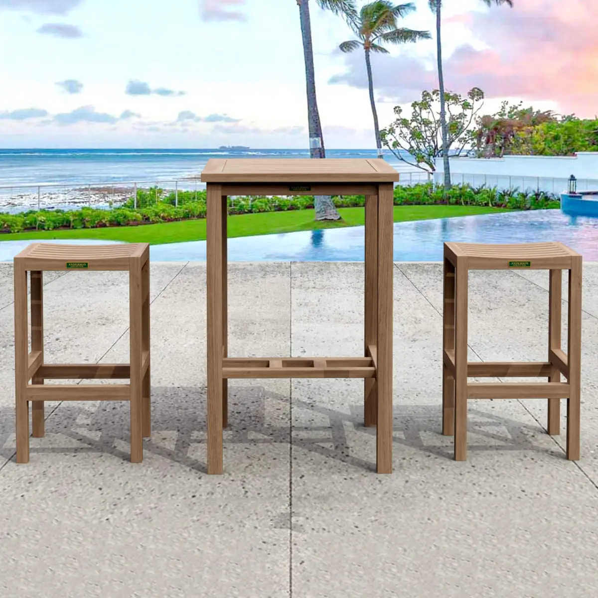 Anderson Teak - Bahama Montego 3-Pieces Square Bar Set - Image 1