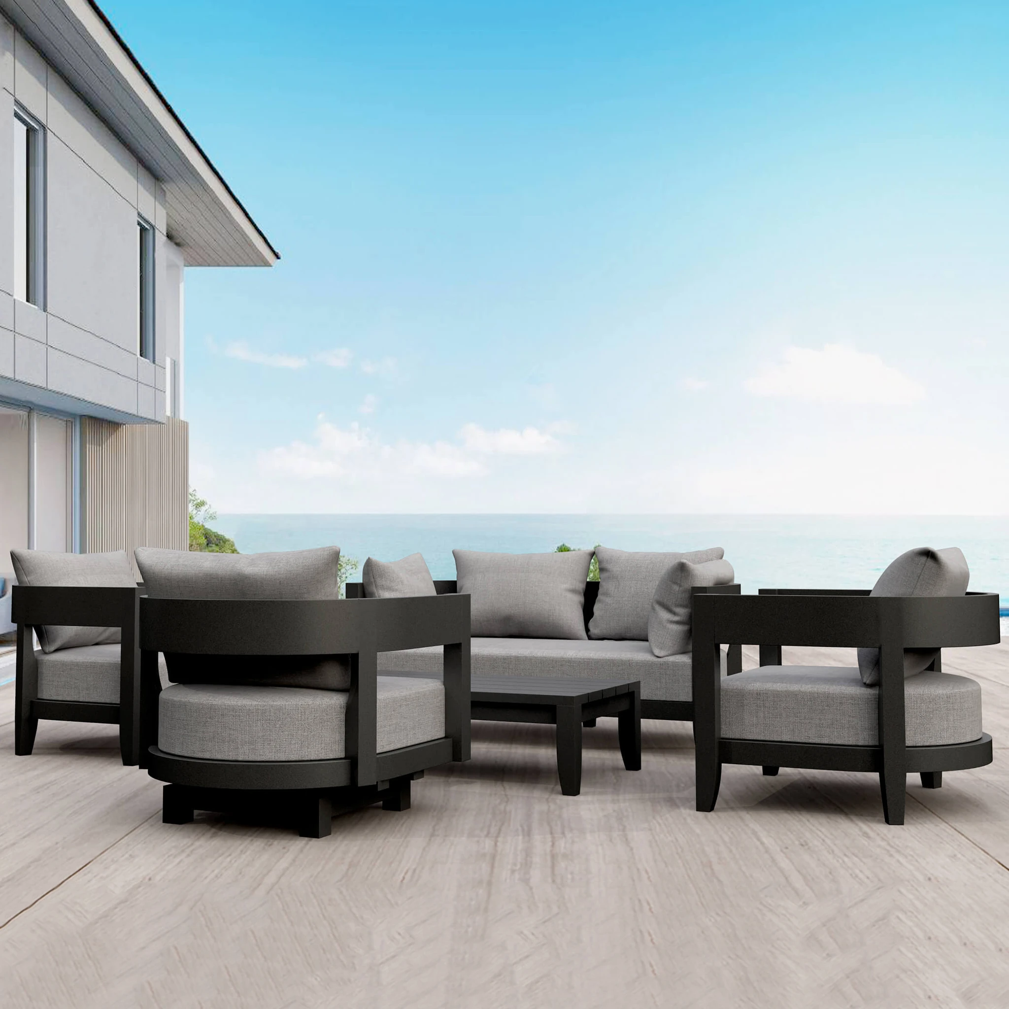 SET-173-AL_panoramic.01 Anderson Teak - SET-173 5-pc Coronado Aluminum Deep Seating Set - Image 1