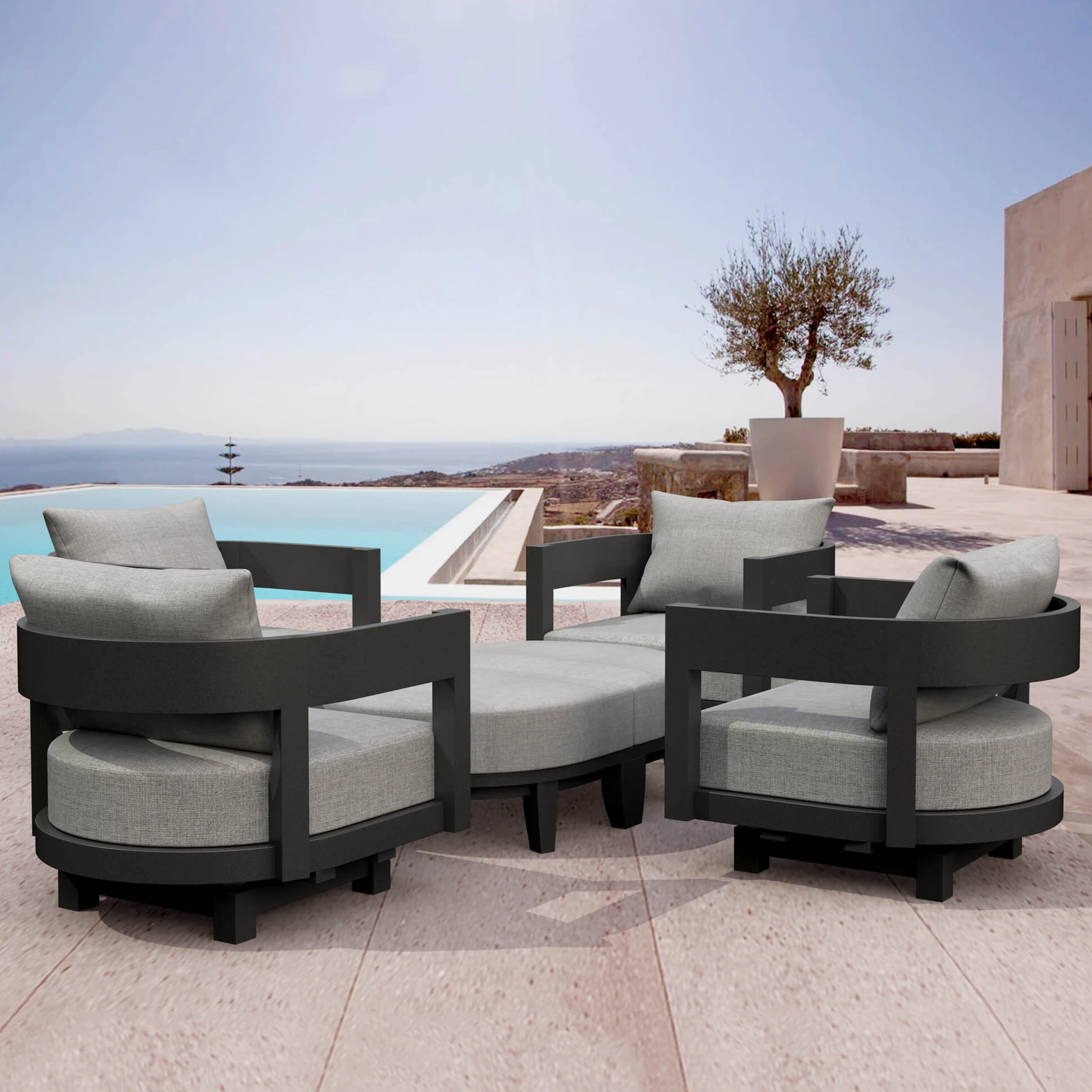 SET-174-AL_panoramic.01 Anderson Teak - SET-174 6-pc Coronado Aluminum Deep Seating Set - Image 1