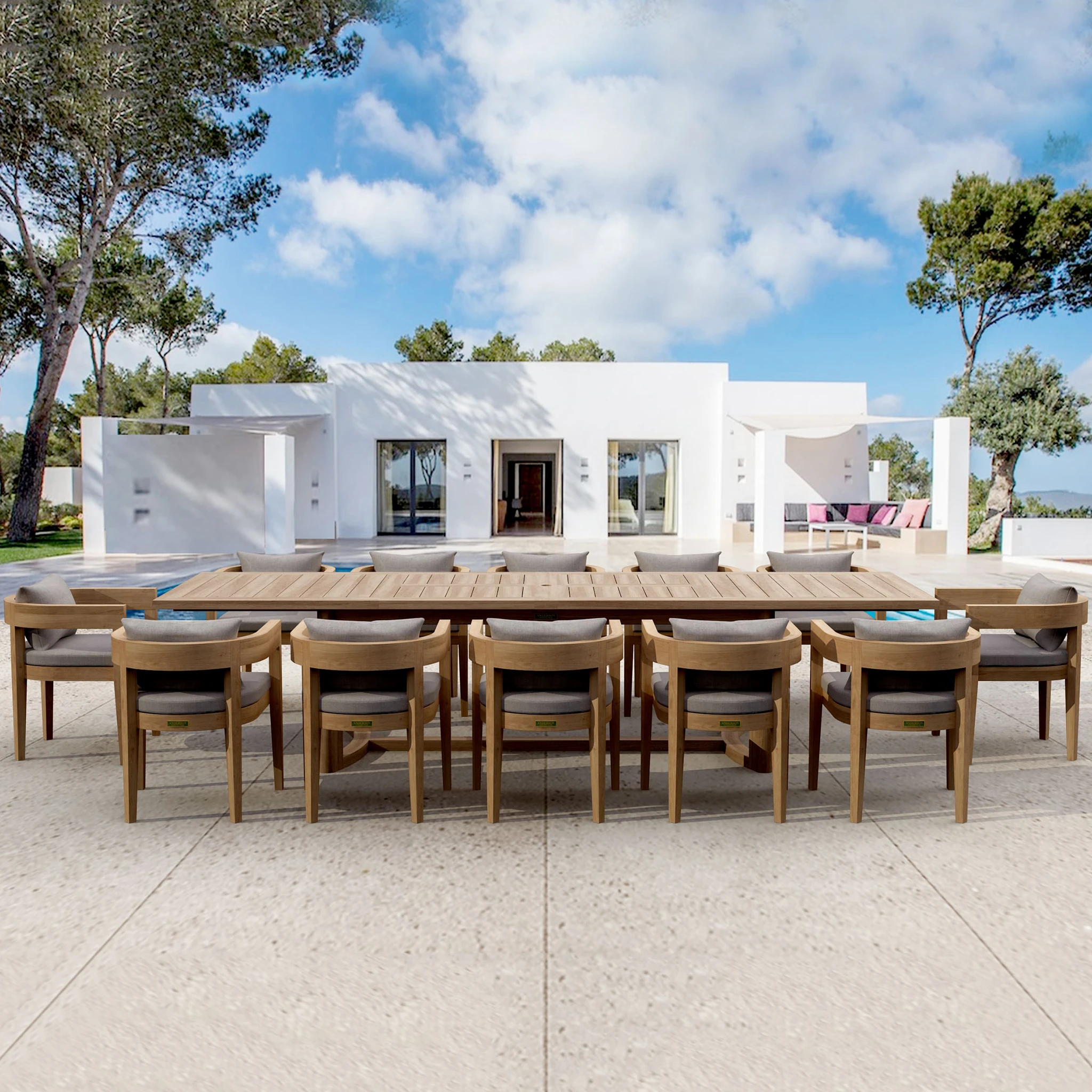 SET-175_panoramic_cam-01 Anderson Teak - SET-175 13-pc Coronado Extension Dining Table Set - Image 1