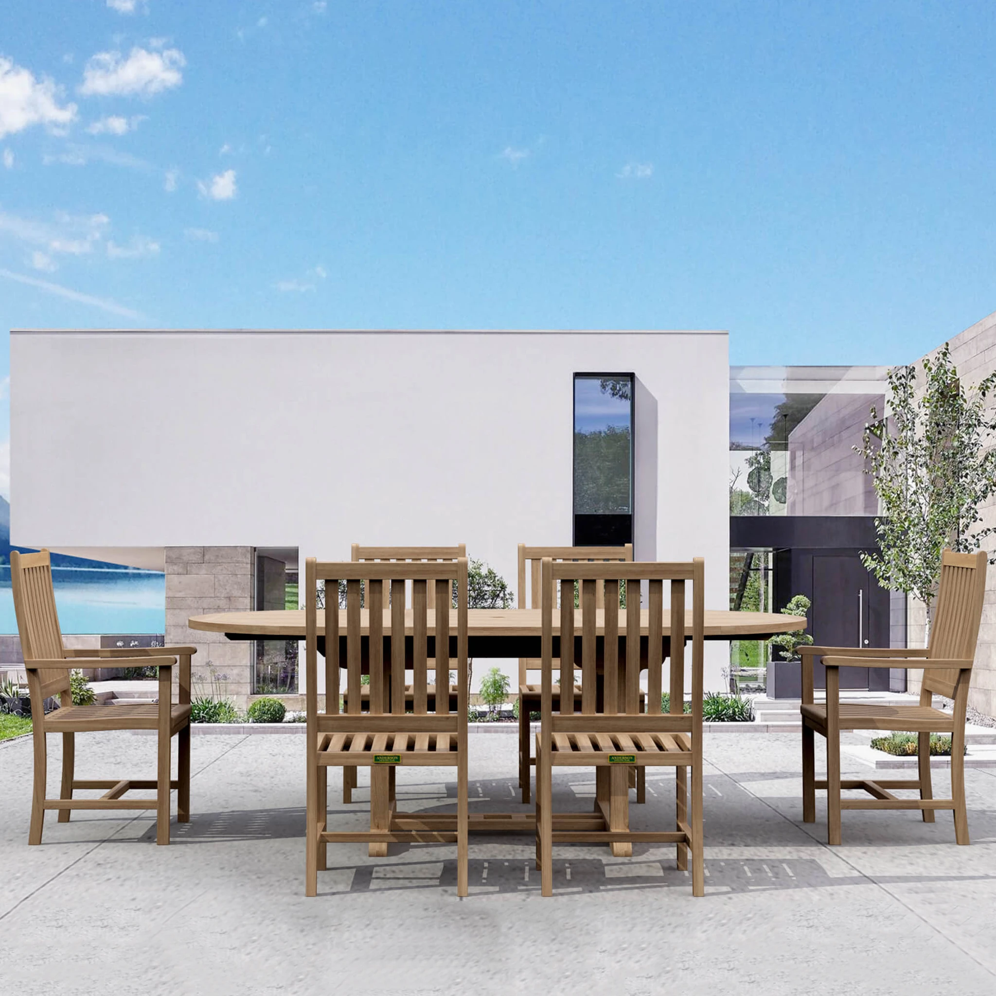 SET-26_panoramic_cam01-1 Anderson Teak - Bahama Wilshire 7-Pieces Extension Dining Set - Image 1