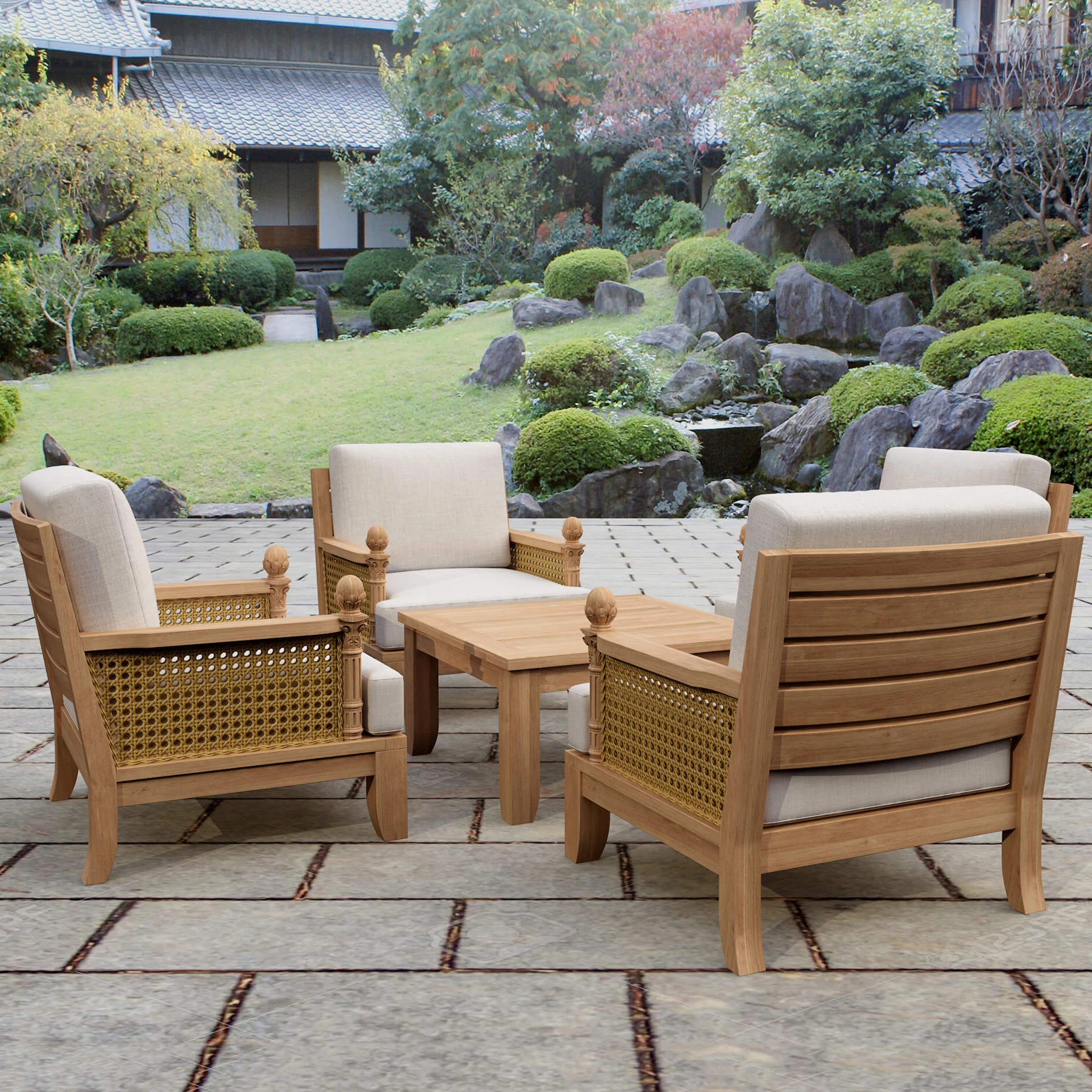 SET-55.panoramic Anderson Teak - SET-55 5-pc Luxe Modular Deep Seating Set - Image 1