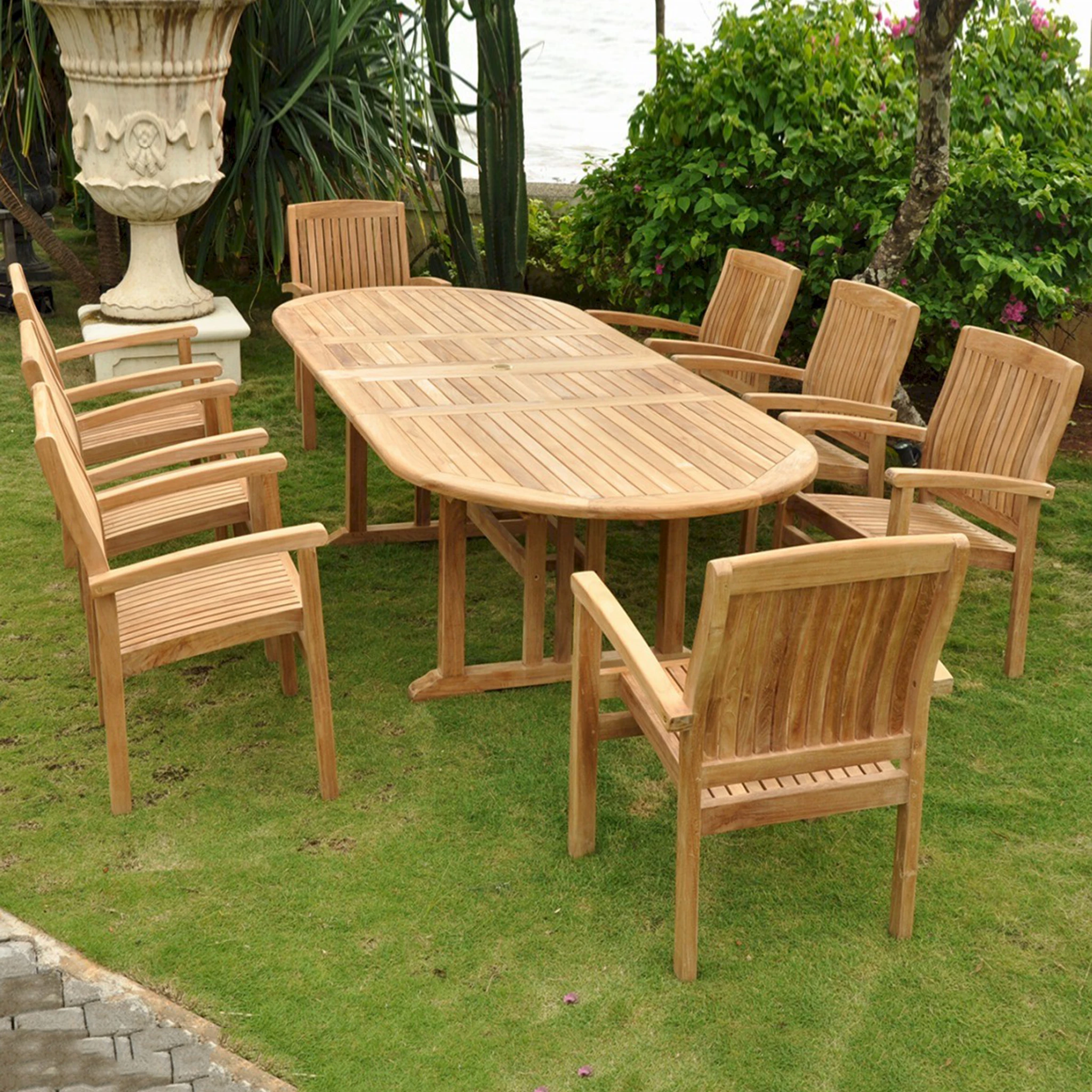 SET-75.1 Anderson Teak - Sahara Stackable 9-Pieces Oval Dining Set - Image 1