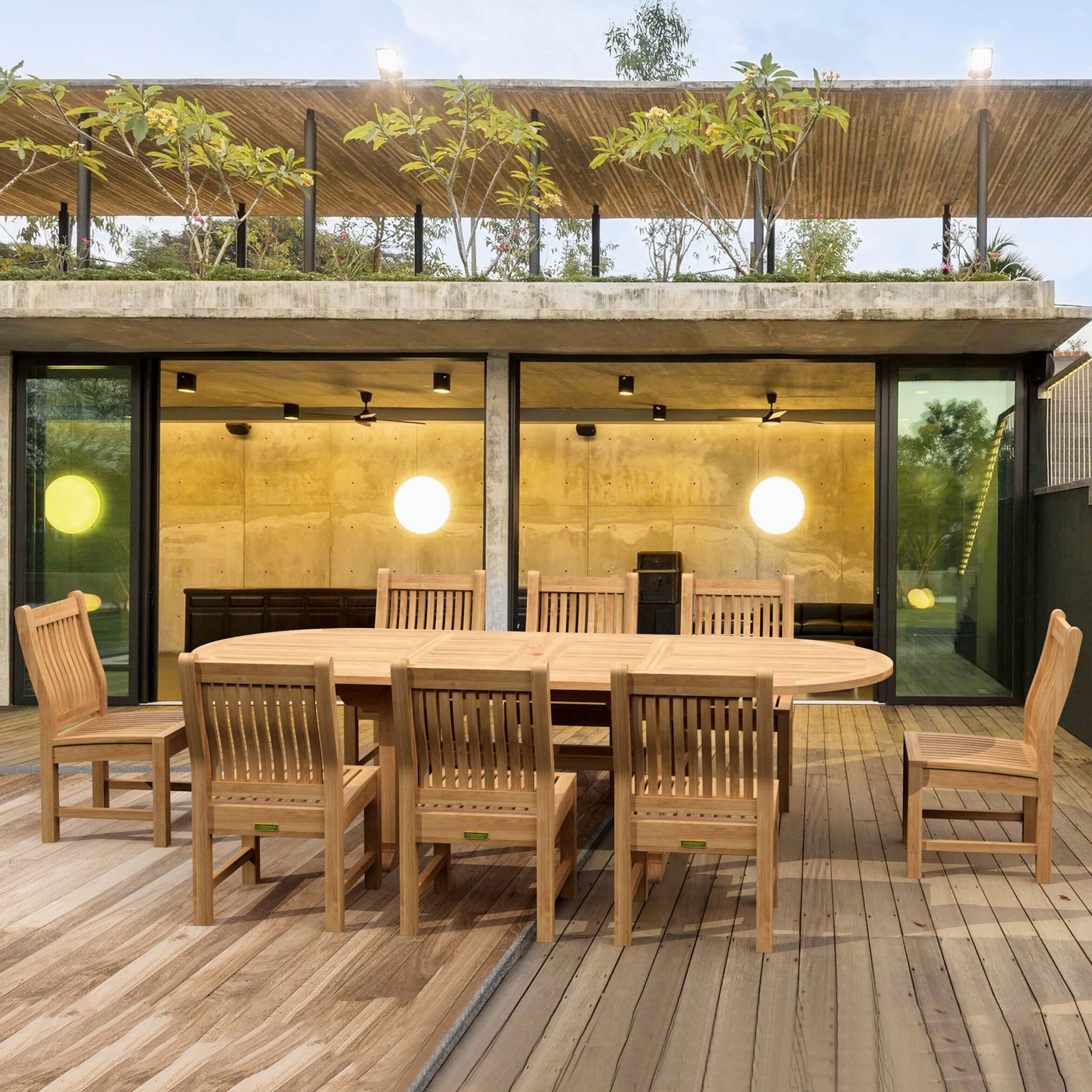 SET-76.001pano-1 Anderson Teak - Sahara Dining Side Chair 9-Pieces Oval Dining Set - Image 1