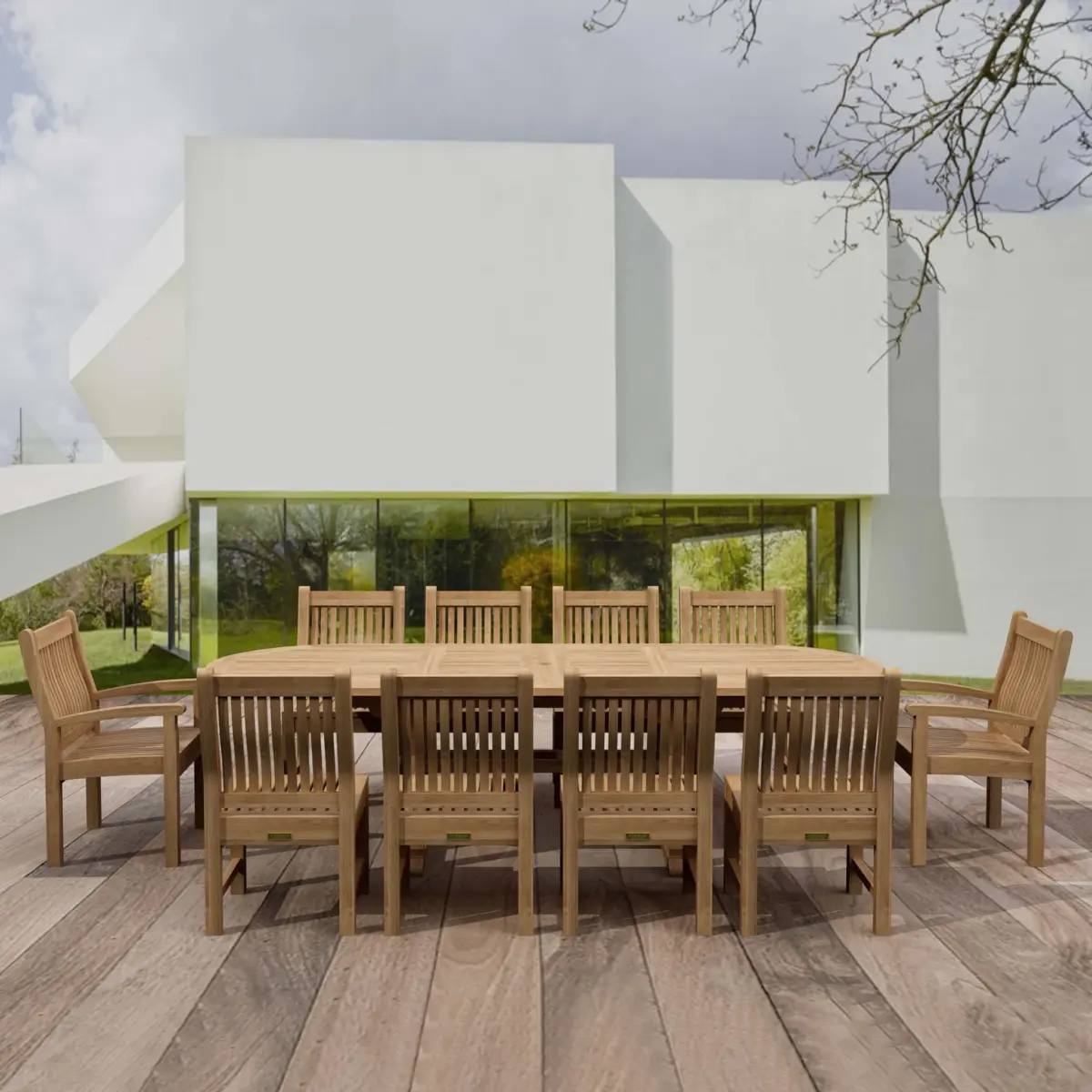 Anderson Teak - Sahara Dining Side Chair 11-Pieces Oval Dining Set - Image 1