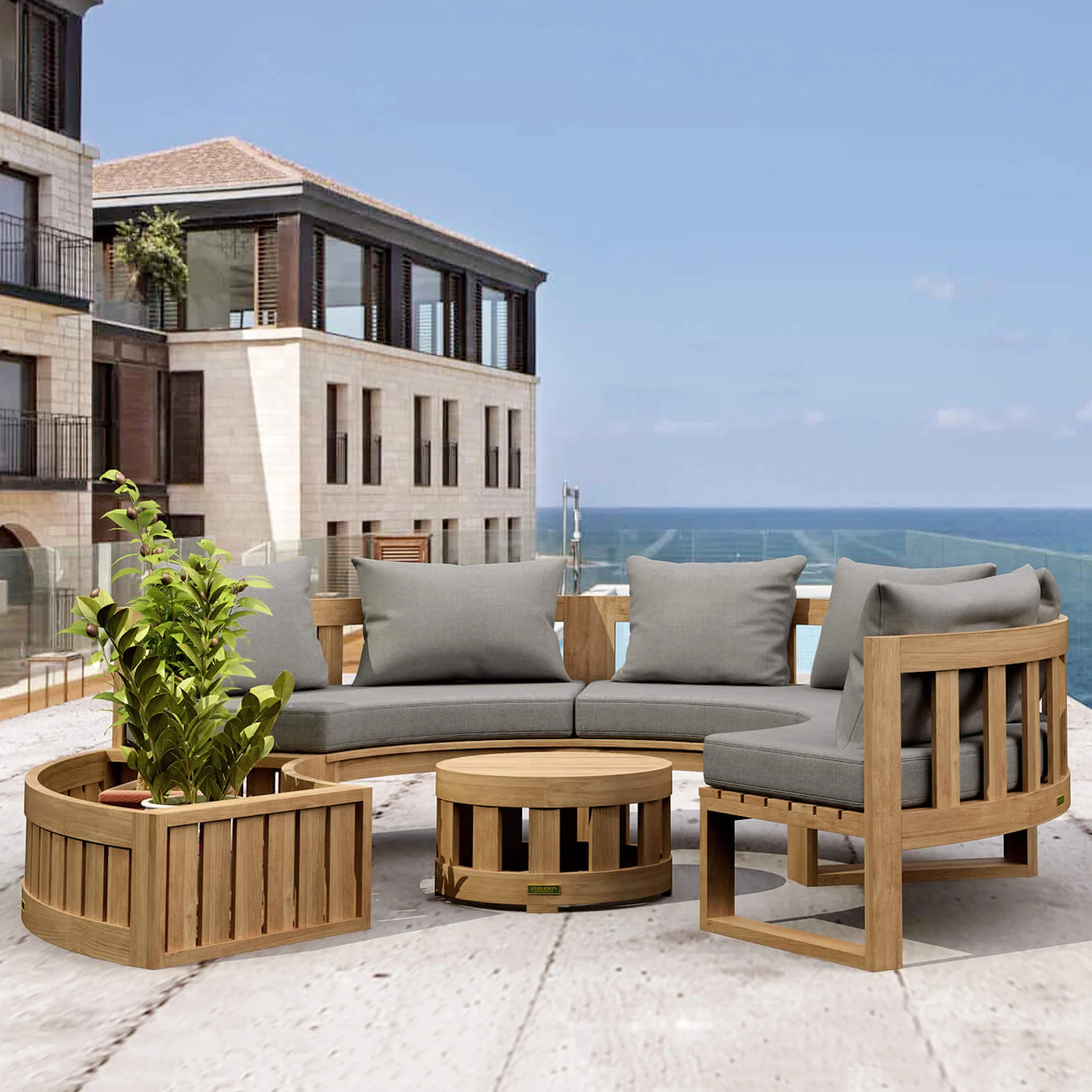 SET-808.Panoramic Anderson Teak - SET-808 Circular Modular Deep Seating Set - Image 1