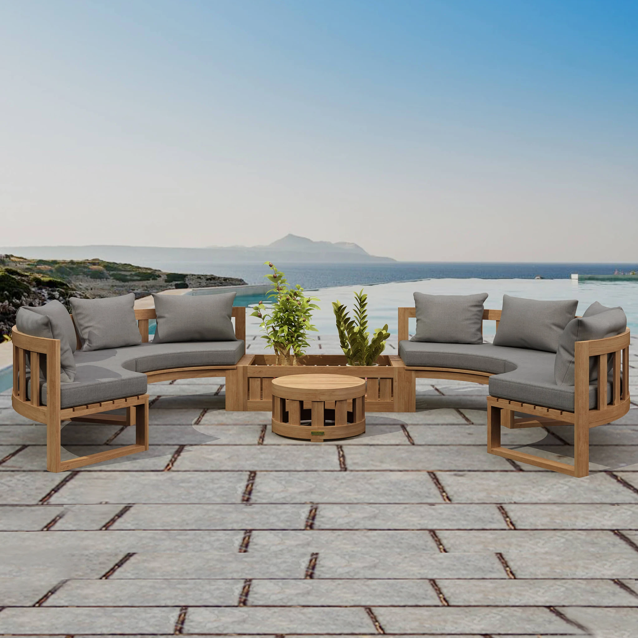 SET-809.Panoramic Anderson Teak - SET-809 Circular Modular Deep Seating Set - Image 1