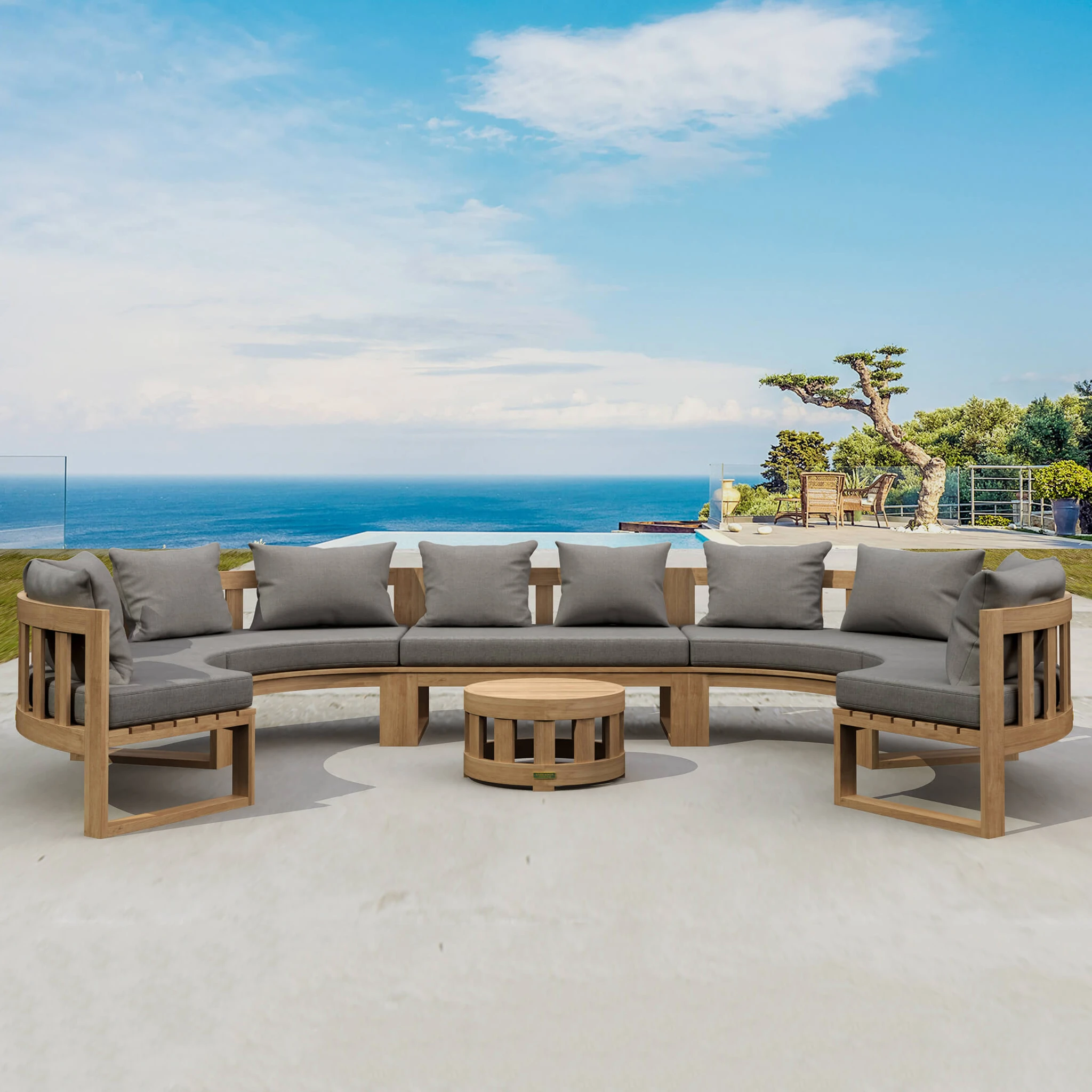 SET-812.Panoramic Anderson Teak - SET-812 Circular Modular Deep Seating Set - Image 1