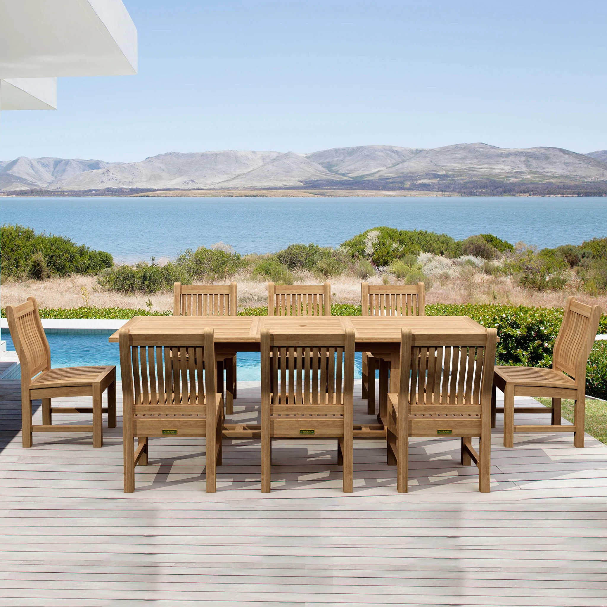 SET-81_panoramic-.01 Anderson Teak - Bahama Sahara 9-Pieces 8' Rectangular Dining Set - Image 2