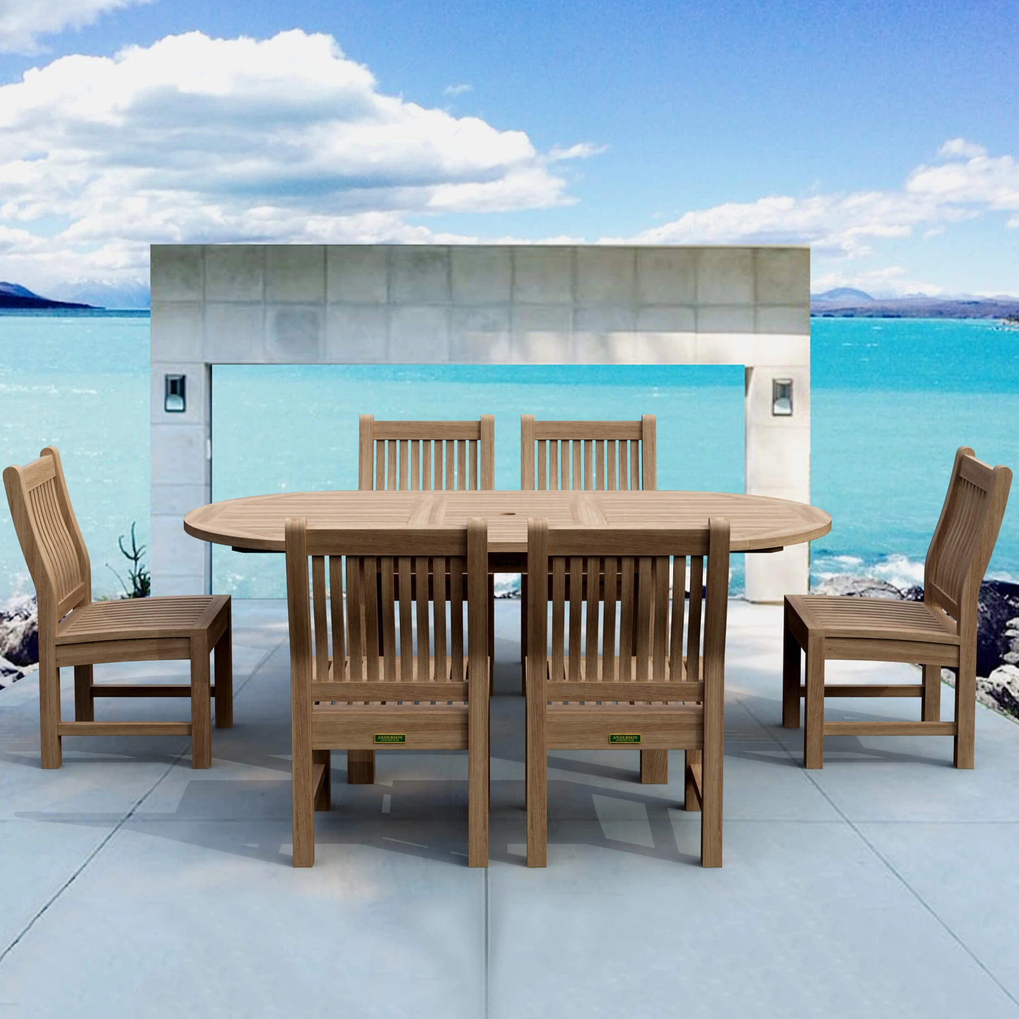 SET-82_panoramic-01 Anderson Teak - Bahama Sahara 7-Pieces 8' Rectangular Dining Set - Image 1