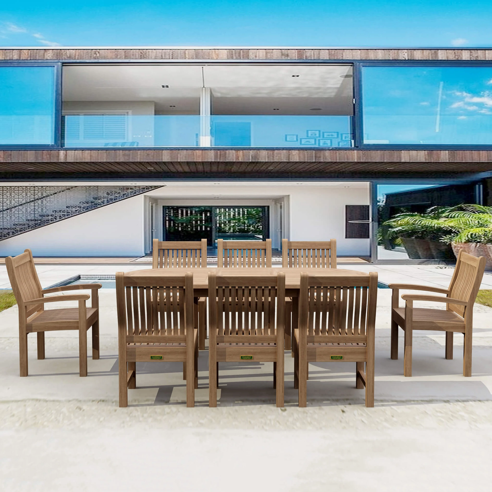 SET-84_panoramic.01 Anderson Teak - Bahama Sahara 9-Pieces 78" Oval Dining Set - Image 1