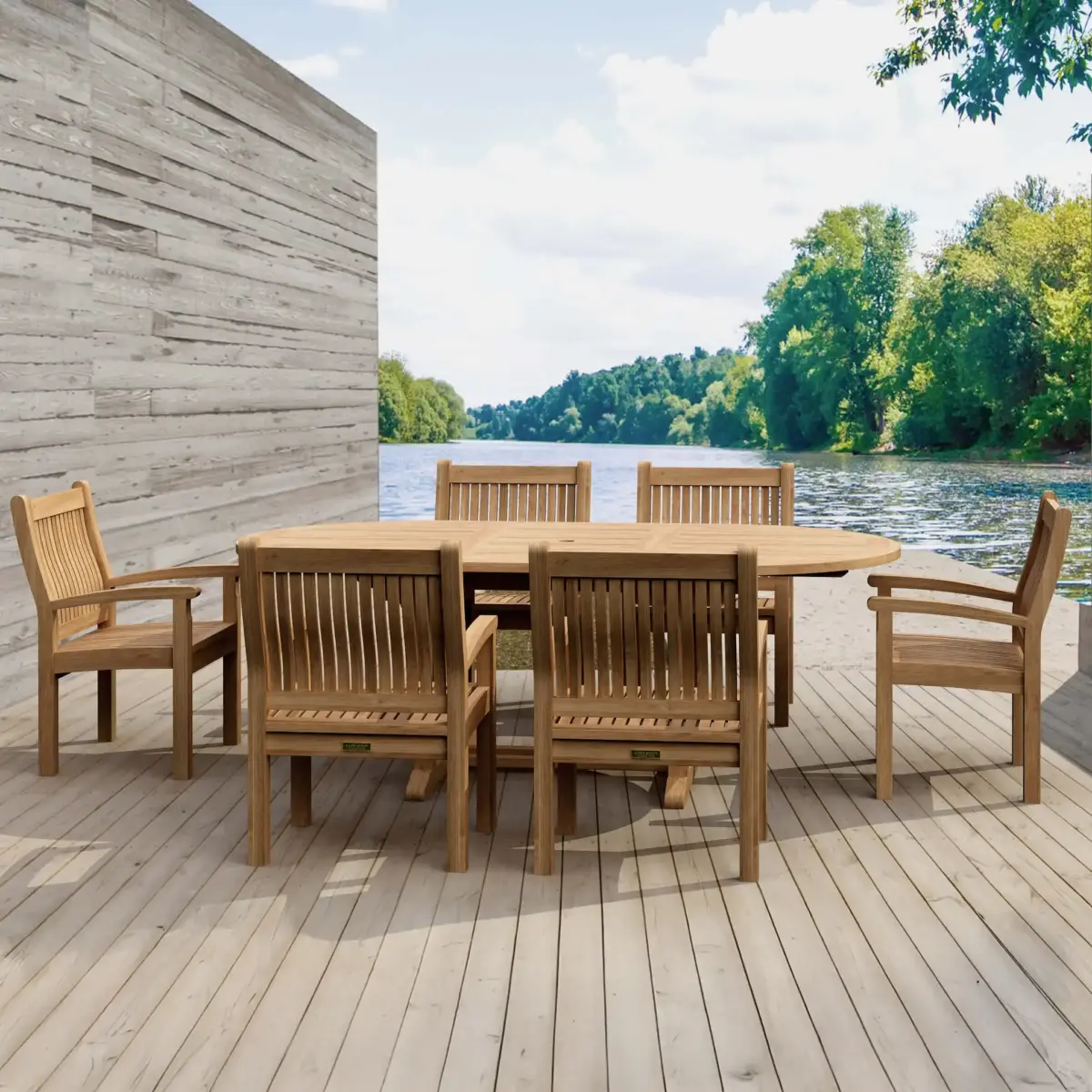 Anderson Teak - Bahama Sahara Armchair 7-Pieces 87" Oval Dining Set - Image 1
