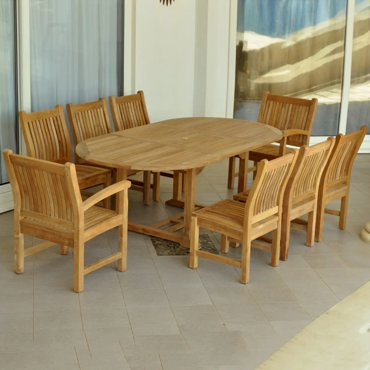 Anderson Teak - Bahama Sahara Side Chair 7-Pieces 87" Oval Dining Set - Image 3