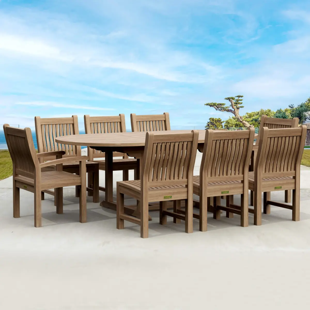 Anderson Teak - Bahama Sahara Side Chair 7-Pieces 87" Oval Dining Set - Image 1