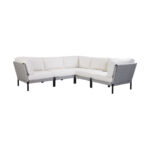 Spectra Home Furnishings Calabasas Outdoor 5 Piece Sectional Sofa in Solid Ivory Fabric & Gray PU Wicker